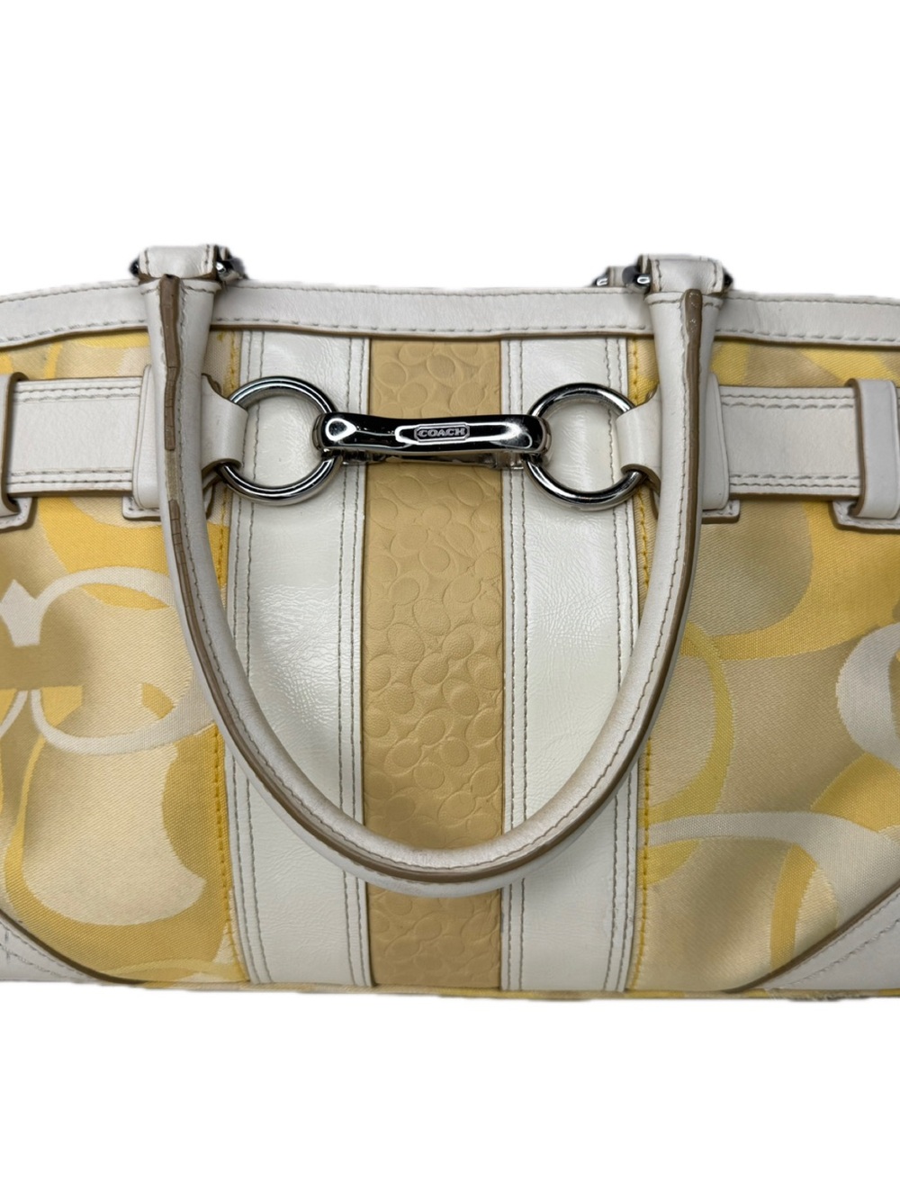 Coach Hampton Optic C Signature Stripe Yellow White Double Handle Shoulder Bag - Picture 14 of 15